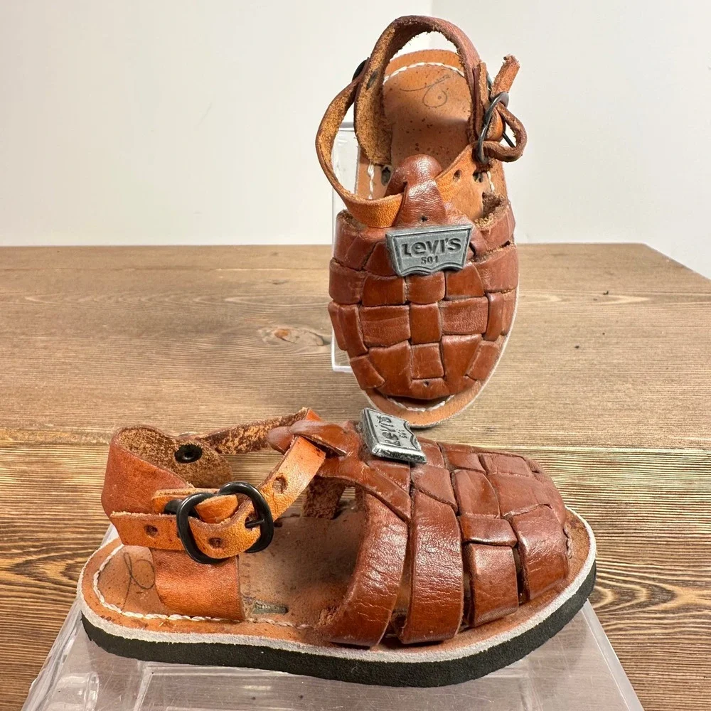 VTG Levis 501 Leather Fisherman Sandals Toddler 5 Brown Mini Me Y2K Nostalgic